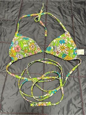 wild fable Floral Tie-Back Bikini Top in Green, Yellow, Pink, Blue